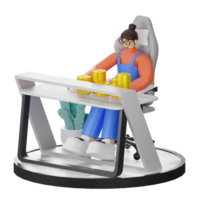 A Teenage Girl Engaged in 3D Coin Counting at the Computer Desk png