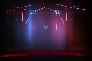 Stage lighting with pink and blue laser lights. Dark stage background. photo