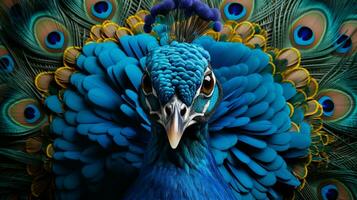 ai generado pavo real pájaro vistoso azul animal conservación fauna foto