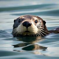 AI generated A portrait of a playful sea otter floating photo