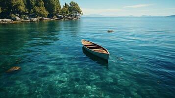 ai generado tranquilo me gusta con de madera barco agua naturaleza paisaje antecedentes foto