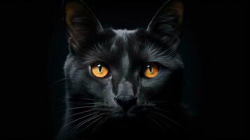 ai generado negro gato mascota retrato fotografía, ai foto