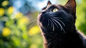 ai generado negro gato mascota retrato fotografía, ai foto