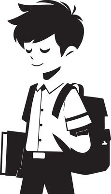 A Boy Going to school Vector art illustration black color