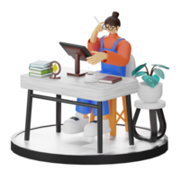 A Teenage Girl Engaged in 3D Digital Drawing at the Computer Desk png