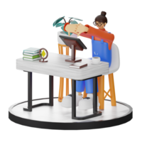 A Teenage Girl Engaged in 3D Digital Drawing at the Computer Desk png