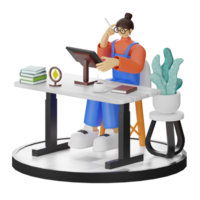 A Teenage Girl Engaged in 3D Digital Drawing at the Computer Desk png