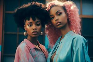 AI generated Back to the '90s Positive vibes Afro American girls. photo