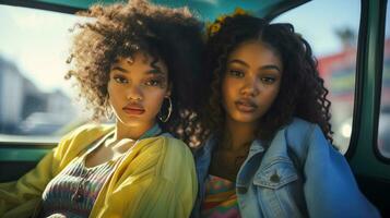 AI generated Back to the '90s Positive vibes Afro American girls. photo