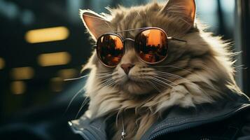 ai generado frio Rico exitoso gato con Gafas de sol foto