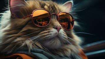 ai generado frio Rico exitoso gato con Gafas de sol foto