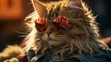 ai generado frio Rico exitoso gato con Gafas de sol foto