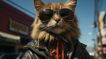 AI generated Cool rich successful cat with sunglasses photo