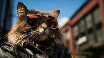 AI generated Cool rich successful cat with sunglasses photo