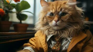AI generated Cool rich successful Cat with glasses photo