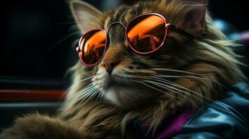 AI generated Cool rich successful cat with sunglasses photo
