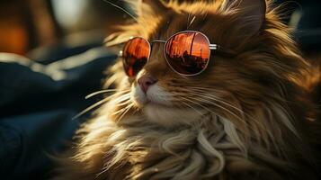 ai generado frio Rico exitoso gato con Gafas de sol foto