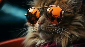 ai generado frio Rico exitoso gato con Gafas de sol foto