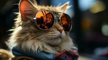 ai generado frio Rico exitoso gato con Gafas de sol foto