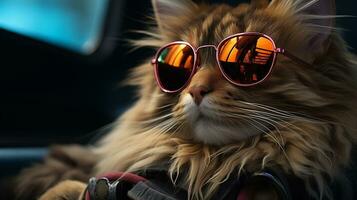 AI generated Cool rich successful cat with sunglasses photo