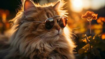 AI generated Cool rich successful Cat with sunglasses photo