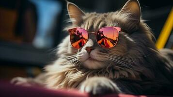 AI generated Cool rich successful cat with sunglasses photo