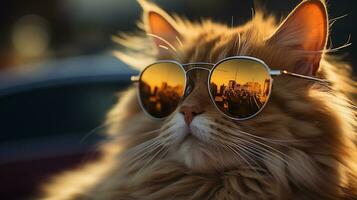 AI generated Cool rich successful Cat with sunglasses photo