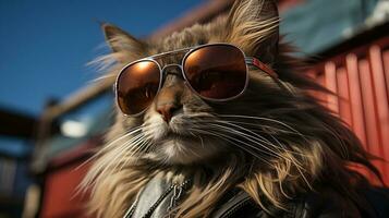 AI generated Cool rich successful cat with sunglasses photo