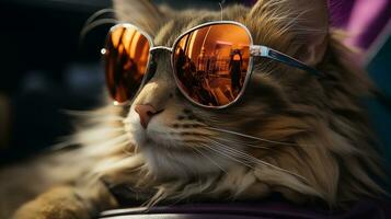 ai generado frio Rico exitoso gato con Gafas de sol foto