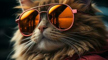 ai generado frio Rico exitoso gato con Gafas de sol foto