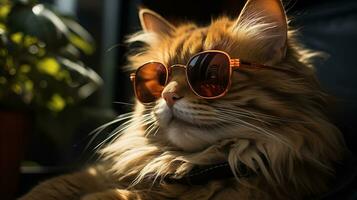 ai generado frio Rico exitoso gato con Gafas de sol foto