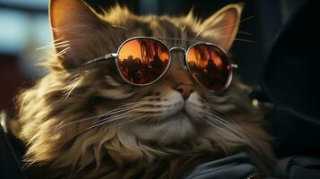 AI generated Cool rich successful Cat with sunglasses photo