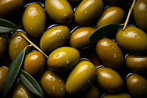 AI generated Fresh Olives Fruit with Leaves photo