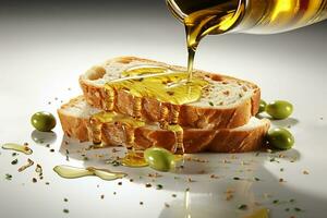 AI generated Healthy Olive Oil Poured on Wheat Bread photo