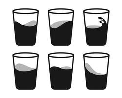 Glass of water icon set. Drink glass icon collection. Vector illustration