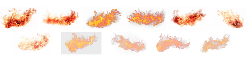 ai generiert ein Gruppe von realistisch Flammen auf transparent Hintergrund png