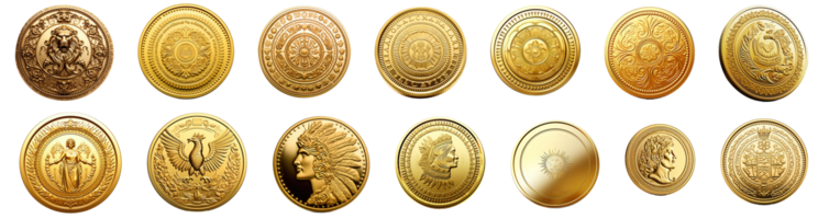AI generated golden old coin on transparent background png
