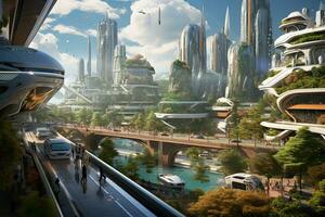 AI generated Futuristic city. Futuristic architecture. 3d rendering, AI Generated photo