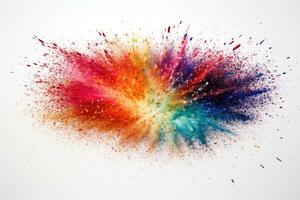 AI generated Explosion of colored powder isolated on white background. Abstract colored background, A dazzling burst of multicolored glitter particles against a white background, AI Generated photo