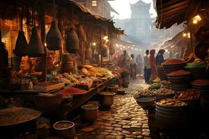 AI generated Bazaar in Kathmandu, Nepal. It is one of the oldest markets in the world, AI Generated photo