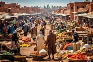 AI generated people at the market in Marrakesh circa January 2017 in Marrakesh, AI Generated photo