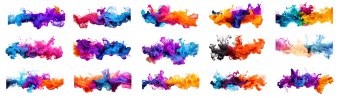 AI generated Group of 15 colorful smoke ink expulsion transparent  background png