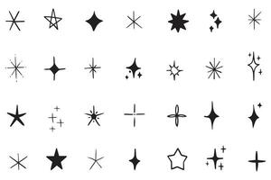 Vector set of Y2K stars, starburst and retro futuristic graphic ornaments for decoration. Set of star shapes. Templates for design, posters, projects, banners, logo, and business cards. Vector