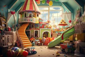 AI generated Children's playroom with toys in the style of a fairy tale, AI Generated photo