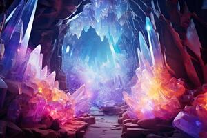 ai generado fantasía escena con hielo cueva. 3d representación tonificado imagen, ai generado foto