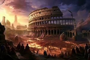 AI generated Colosseum in Rome, Italy. Digital painting. 3D rendering, AI Generated photo