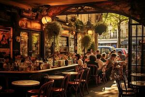 ai generado parisino café en París, Francia, ai generado foto