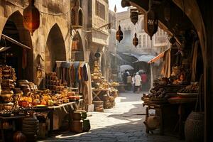 AI generated view of a street in Fes circa September 2014 in Fes, AI Generated photo
