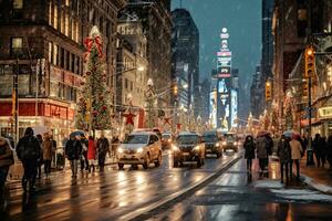 ai generado personas caminando en el calles de nuevo York ciudad, ai generado foto