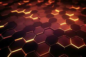 AI generated abstract background with glowing hexagons in blue and purple colors, 3d illustration, Create an abstract background hexagon pattern with glowing lights, AI Generated photo